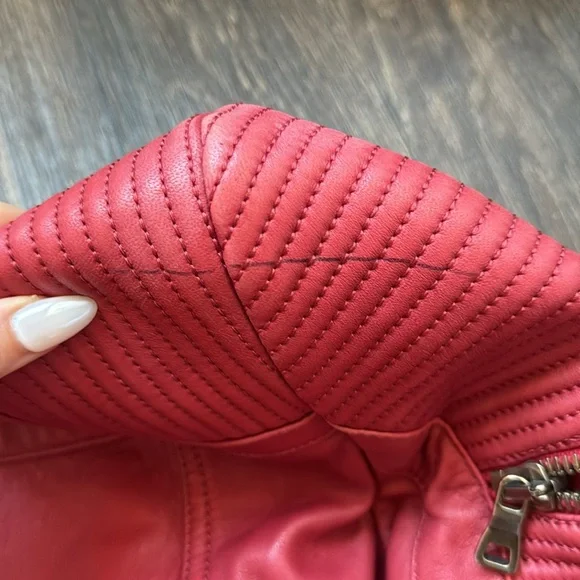 Balmain Red Leather Moto Jacket